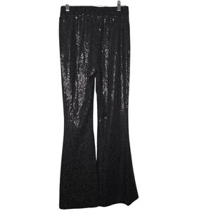 Chelsea & Viloet Women's High Rise Sequins Pull On Flare Pants Size Medium Black